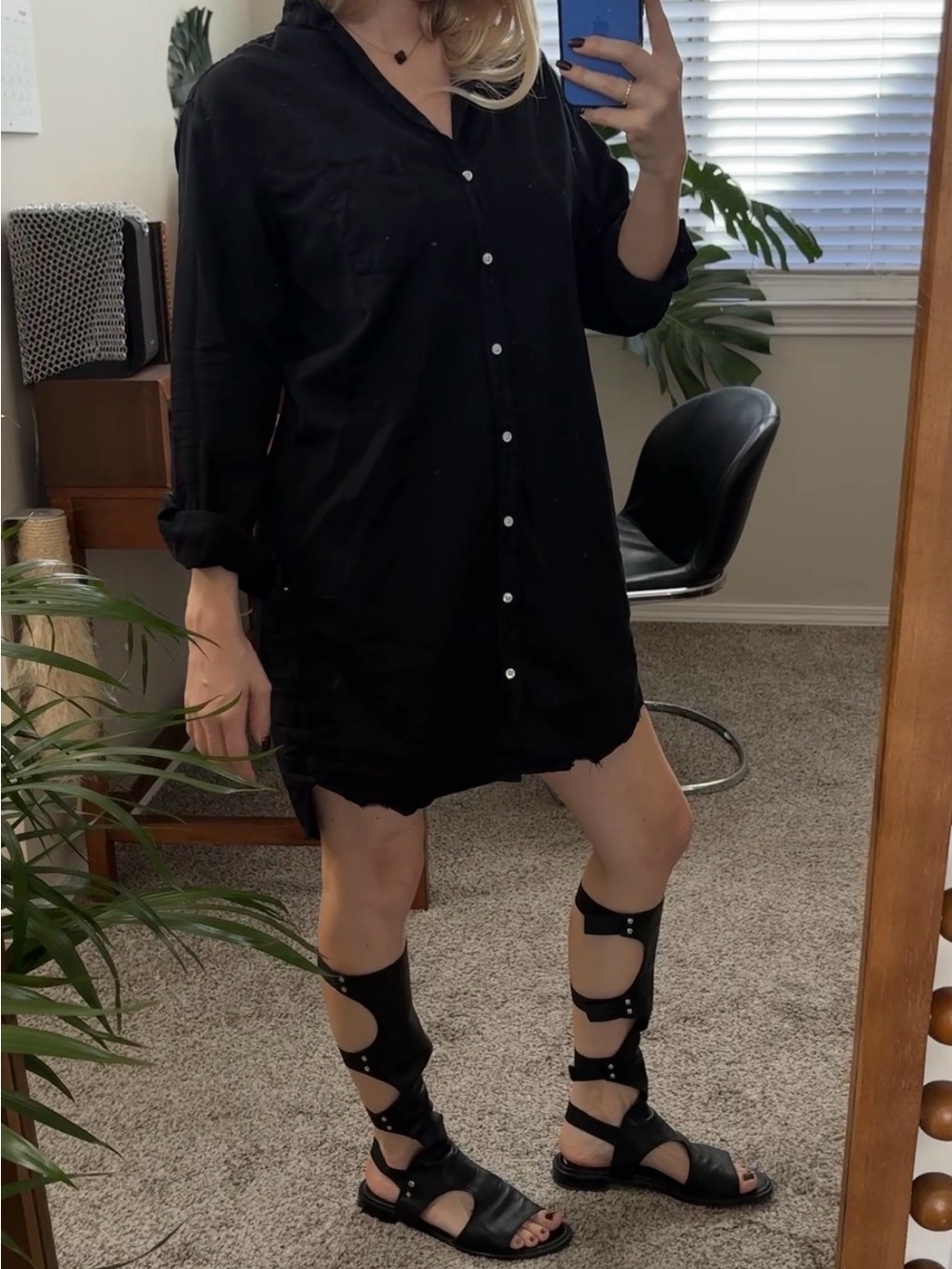 Frank Eileen Mary Shirt Short Dress Black Denim Loose Fit Mini Dress S or M